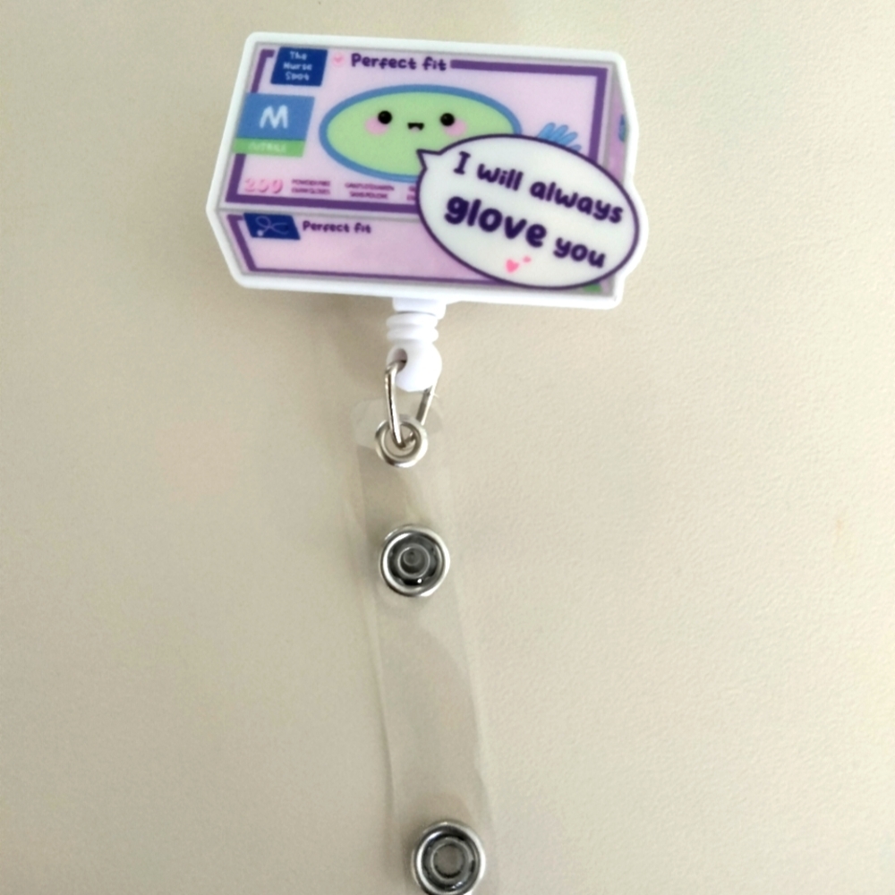 NEW Glove Box I Will Always Glove You Badge Reel Slip Clip